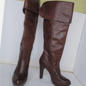 Frye Leather Platform Heel Anna Cuff Zip Over the Knee Boots Size 91/2 pre-owned